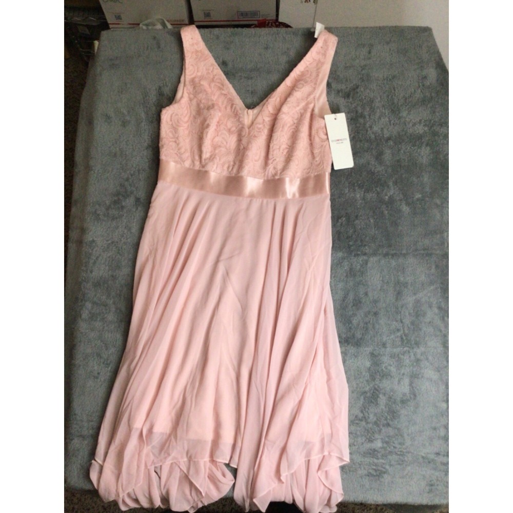 New‎ EVER PRETTY Pink Lace Chiffon Sleeveless Asymmetrical Hem Dress US 12